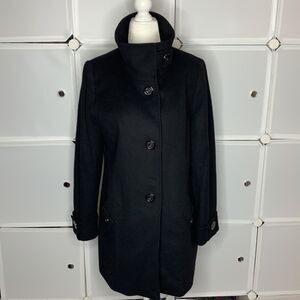 Kristen Blake Black Fine Australian Wool Blend Funnel Neck Pea Coat Size Small
